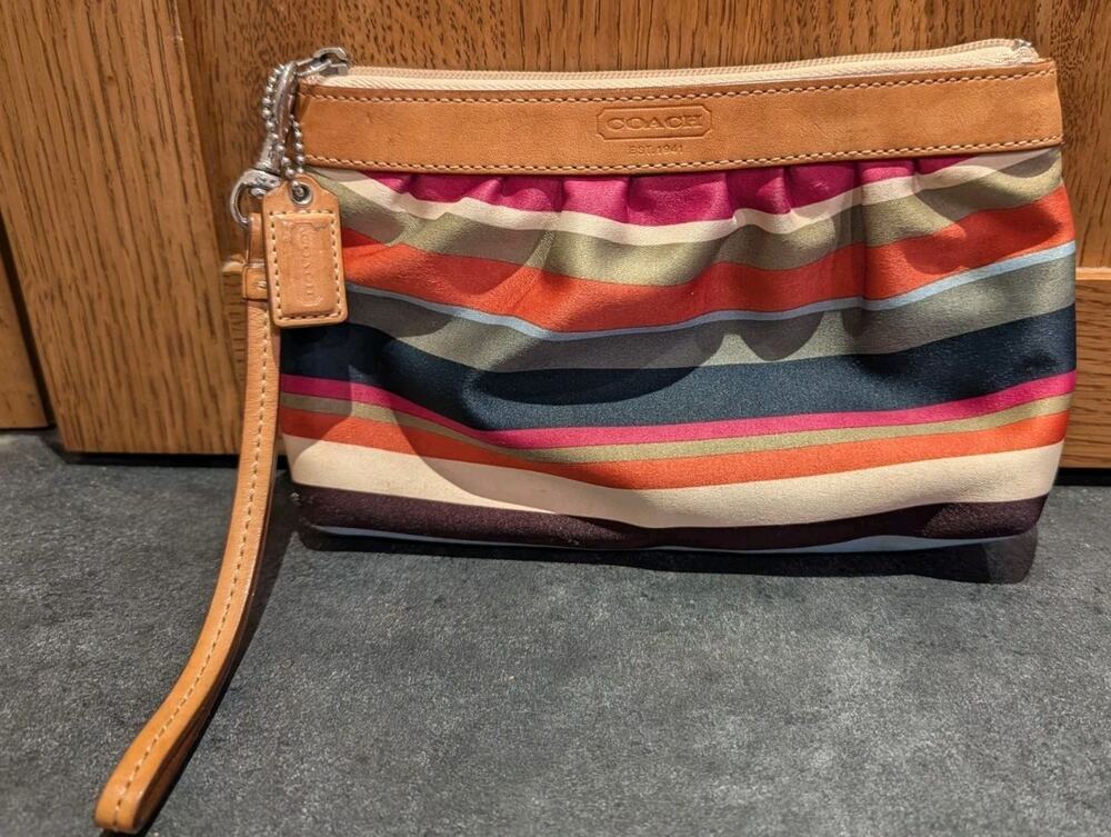 Coach Legacy Satin Leather Stripe Wristlet Wallet